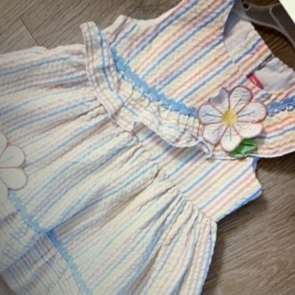 Features a charming ruffled sleeveless sundress